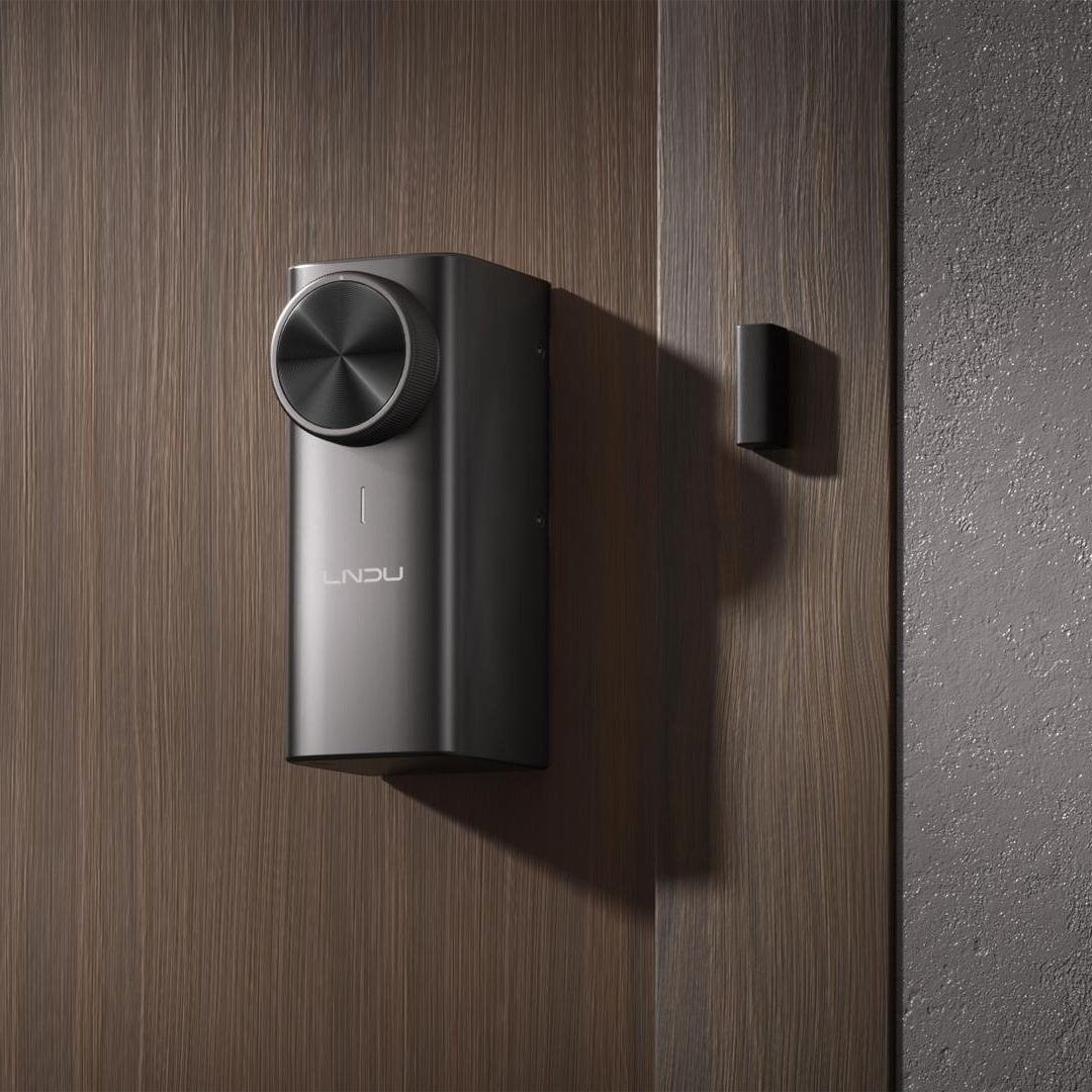 LNDU DL500 smart lock installed on a wooden door