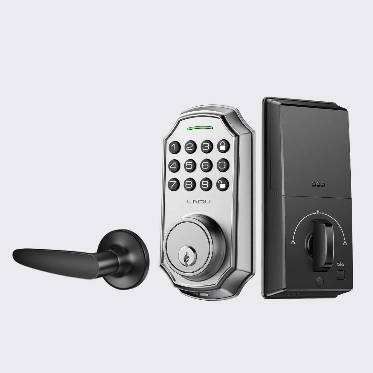 LNDU D180 + H300 Keyless Entry Lock Set — Silver