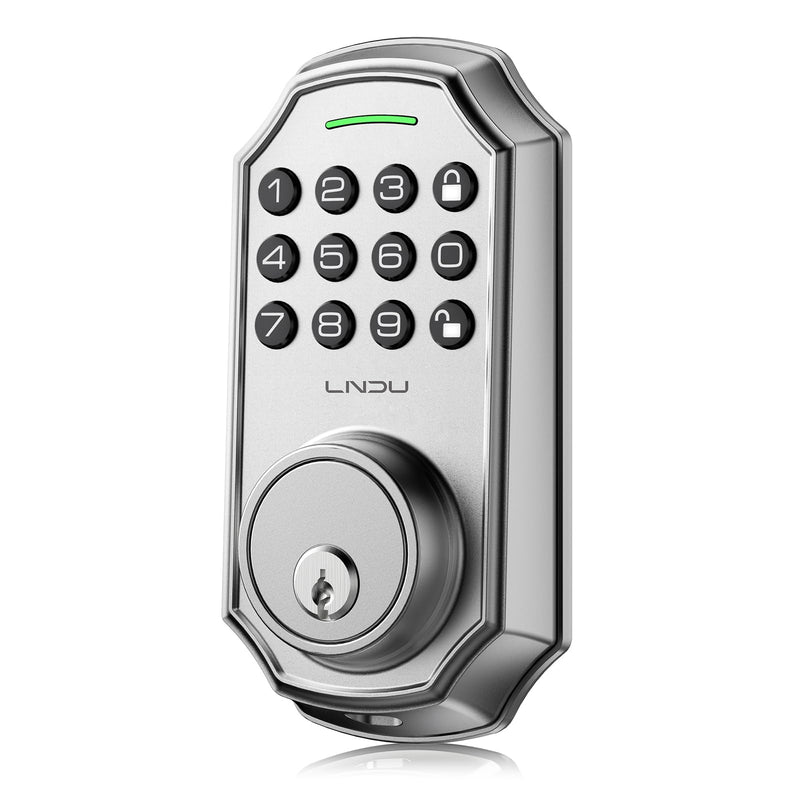 Silver LNDU D180 keypad deadbolt lock, front view